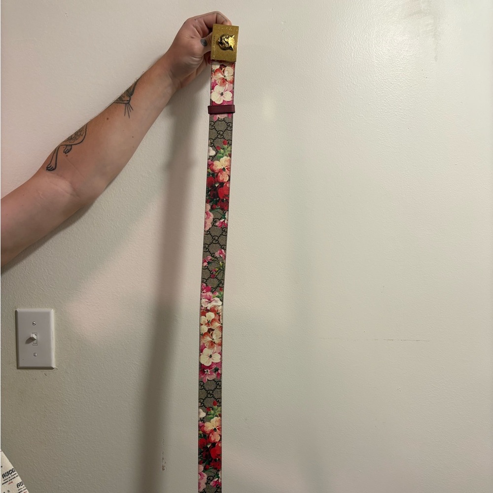 Gucci Floral Belt with Gold Tiger Buckle